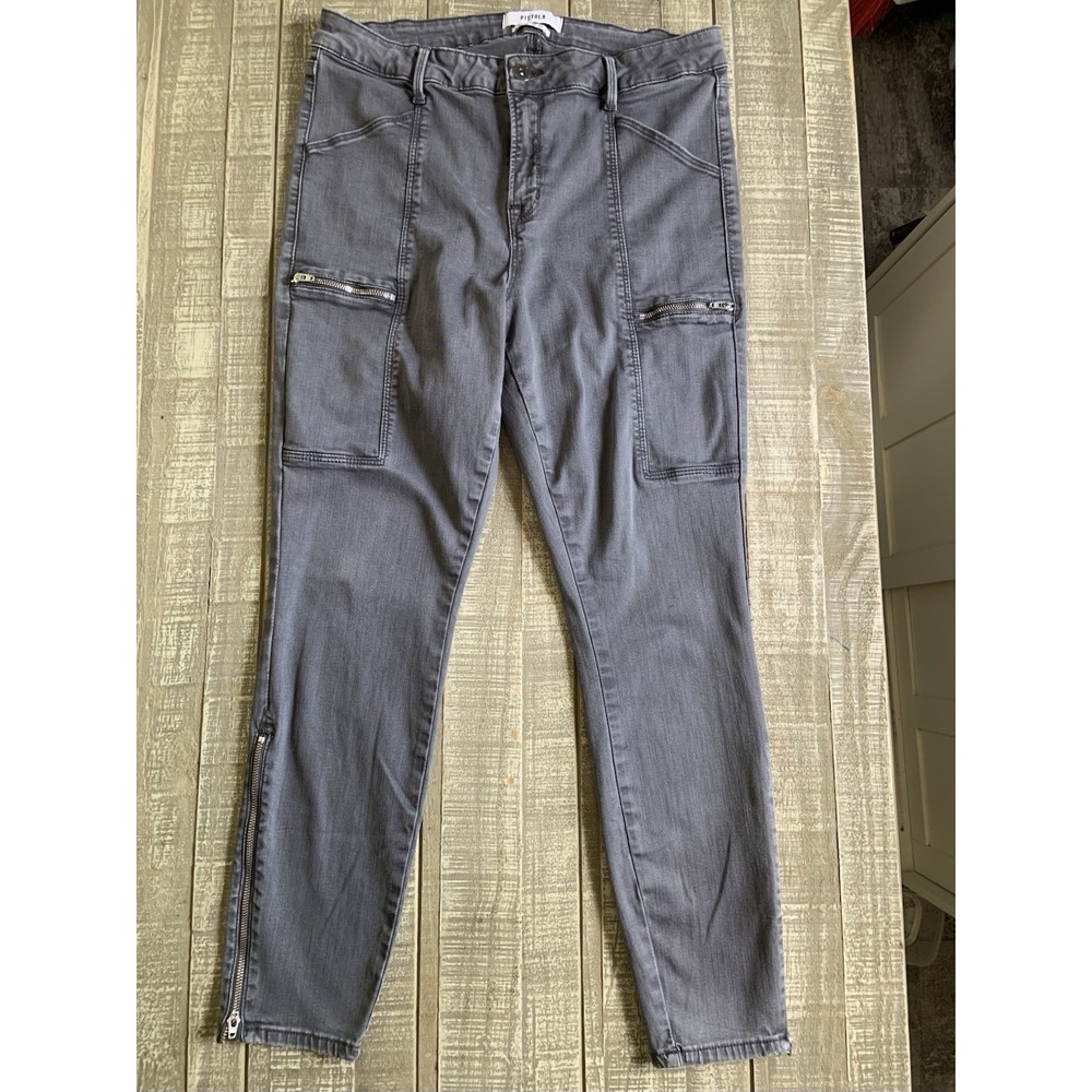 Pistola Cargo Zipper Detail Skinny Jeans Gray Stretch Women's Size 31 (31x 27)